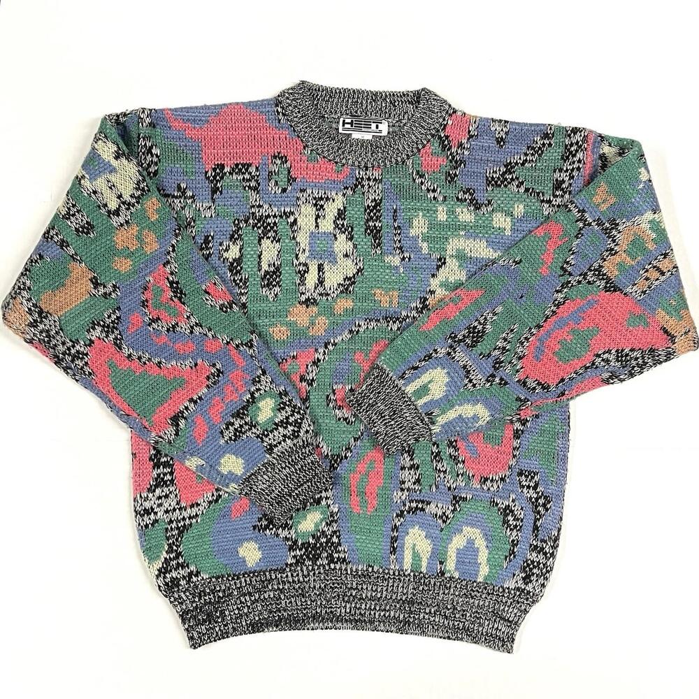 Vintage Heet Sportswear Thick Sweater Geometric Abstract Sweatshirt Sz M - Picture 2 of 10